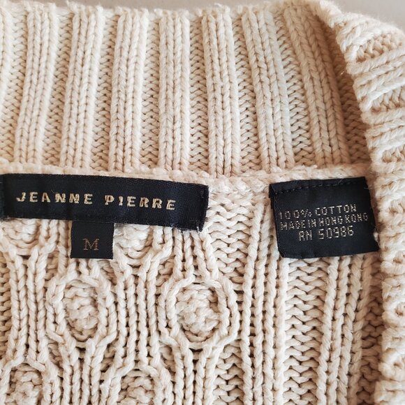 JEANNE PIERRE SZ M Women's 100% Cotton Deep V-Neck Cable-Knit Sweater Cream - Picture 3 of 7